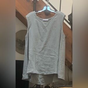 Bryn Walker green sleeveless linen long blouse or tunic L